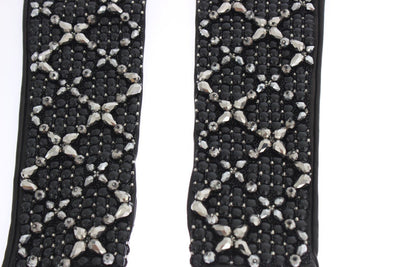 Brown Leather Black Clear Crystal Gloves
