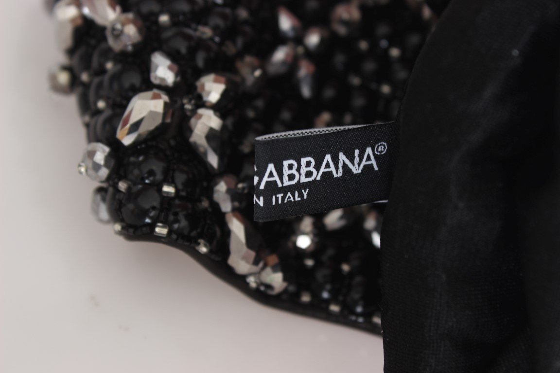 Brown Leather Black Clear Crystal Gloves
