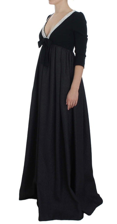 Black Gray Crystal Embellished Gown Dress