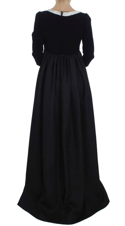 Black Gray Crystal Embellished Gown Dress