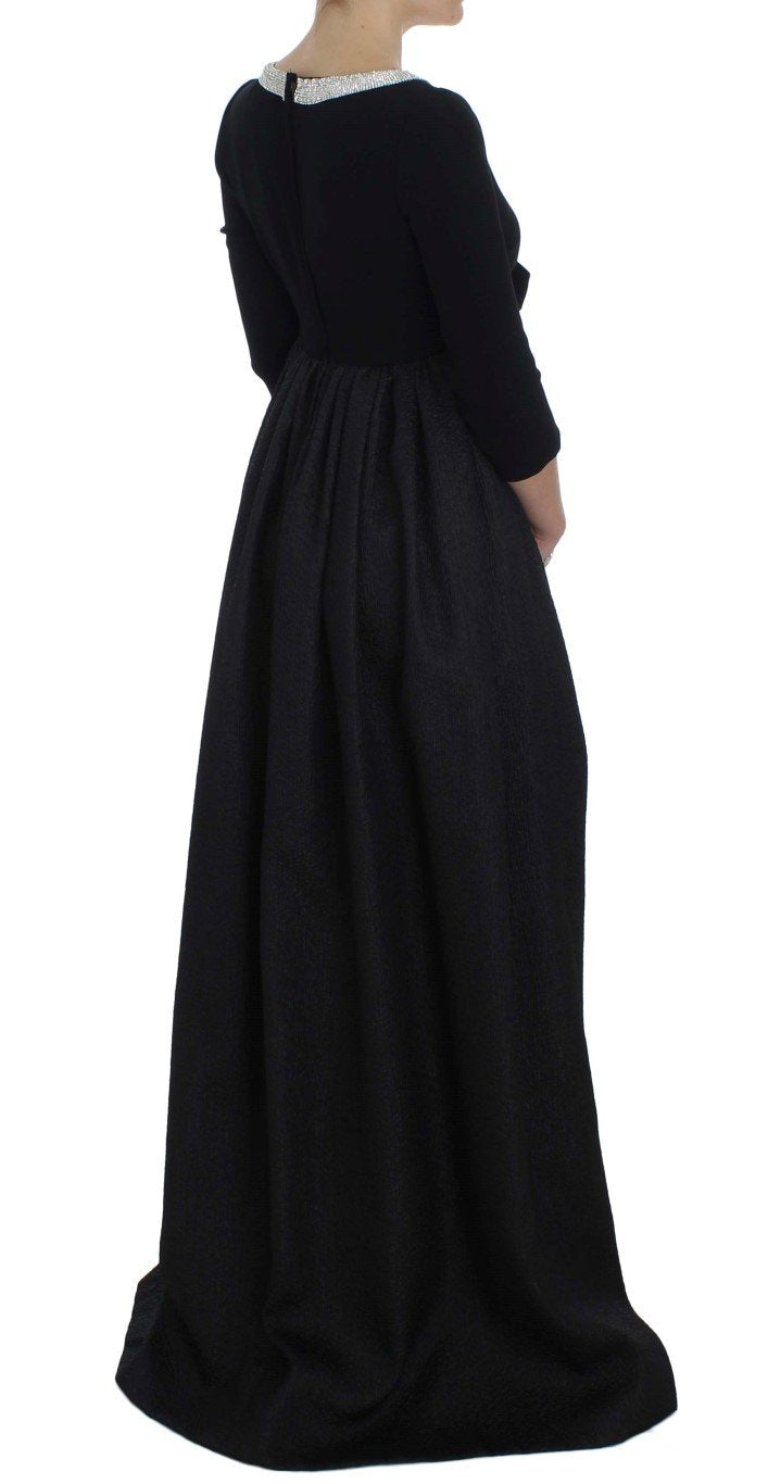 Black Gray Crystal Embellished Gown Dress