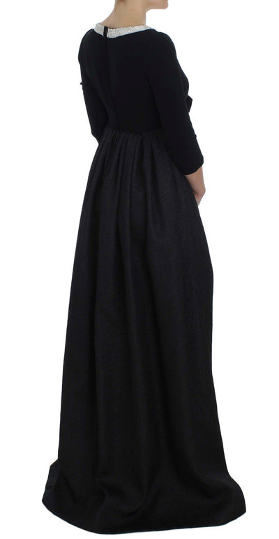 Black Gray Crystal Embellished Gown Dress