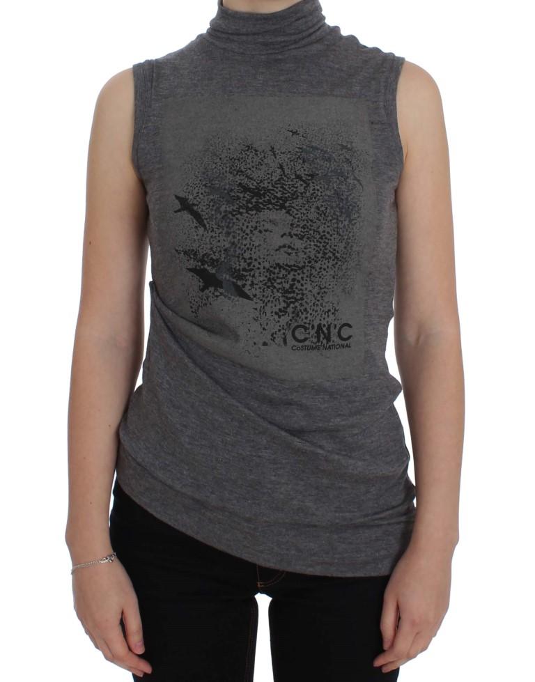Gray Turtleneck Stretch T-shirt Top