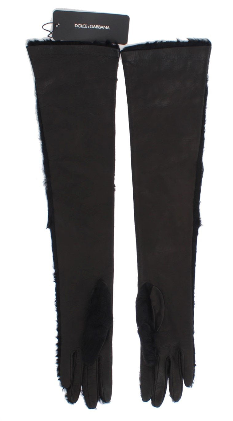 Black Leather Floral Xiangao Fur Gloves