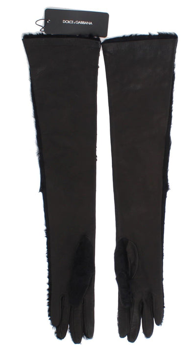 Black Leather Floral Xiangao Fur Gloves