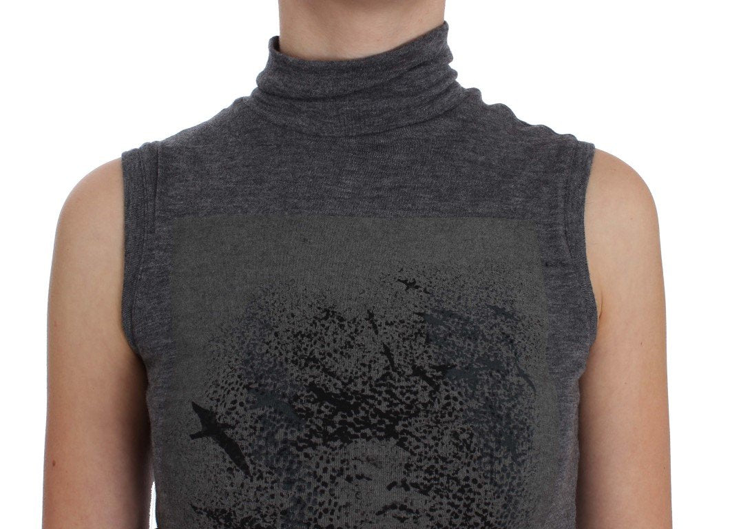 Gray Turtleneck Stretch T-shirt Top