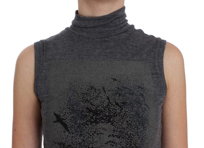 Gray Turtleneck Stretch T-shirt Top