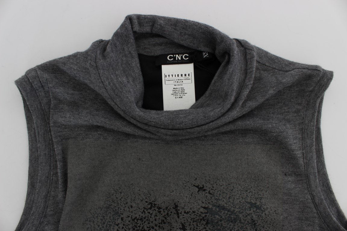 Gray Turtleneck Stretch T-shirt Top