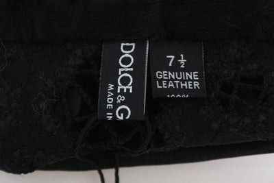 Black Leather Floral Xiangao Fur Gloves