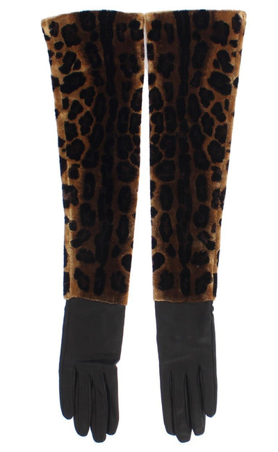 Brown Leopard Leather Velvet Gloves
