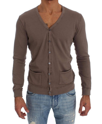 Beige Cotton Stretch Cardigan Sweater