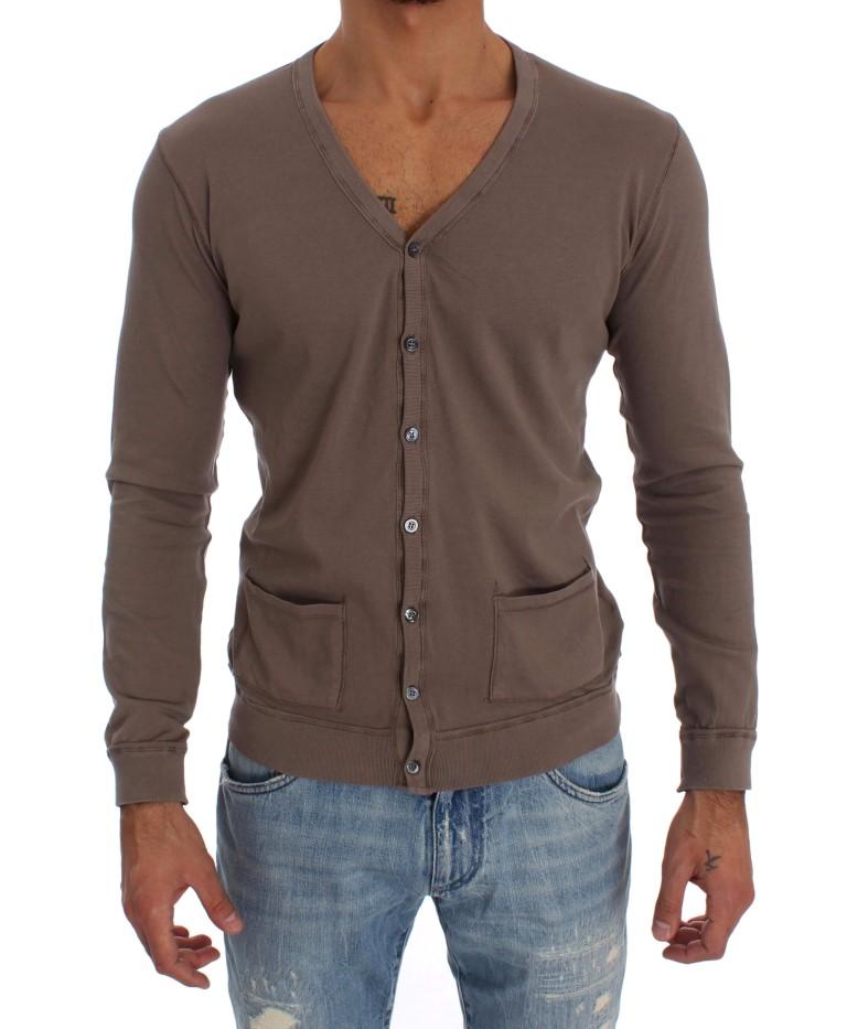 Beige Cotton Stretch Cardigan Sweater