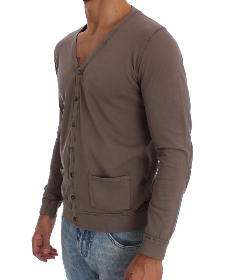 Beige Cotton Stretch Cardigan Sweater