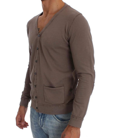 Beige Cotton Stretch Cardigan Sweater