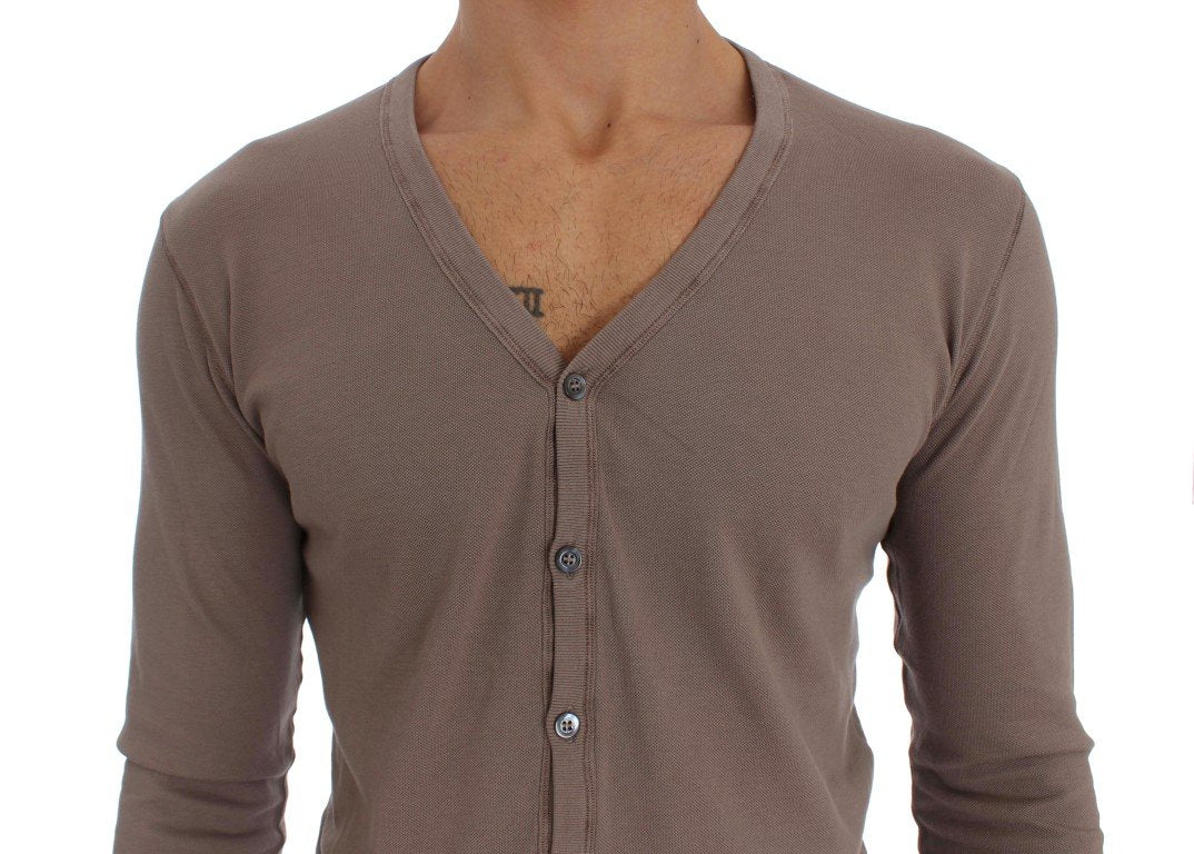 Beige Cotton Stretch Cardigan Sweater
