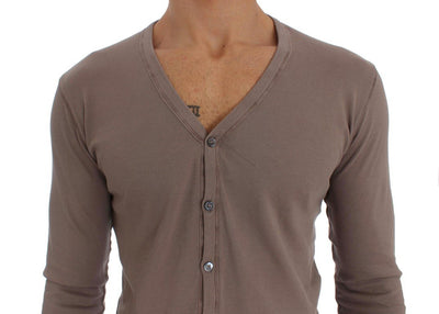 Beige Cotton Stretch Cardigan Sweater