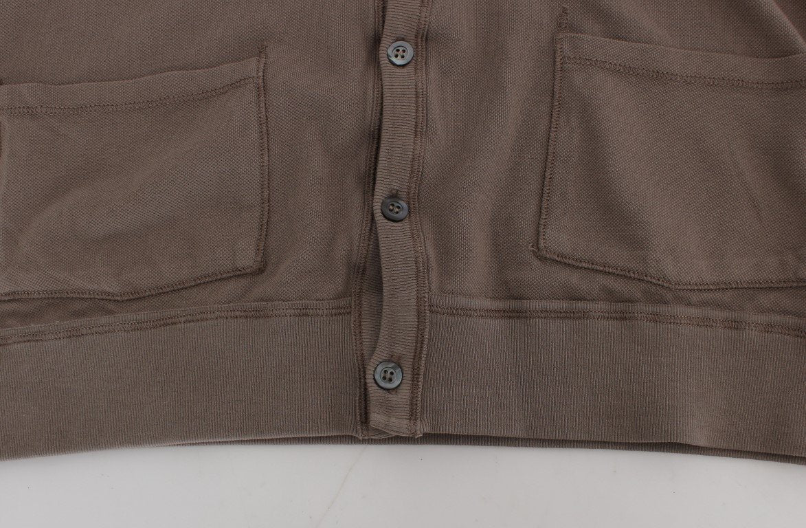 Beige Cotton Stretch Cardigan Sweater