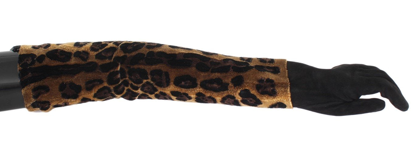 Brown Leopard Leather Velvet Gloves