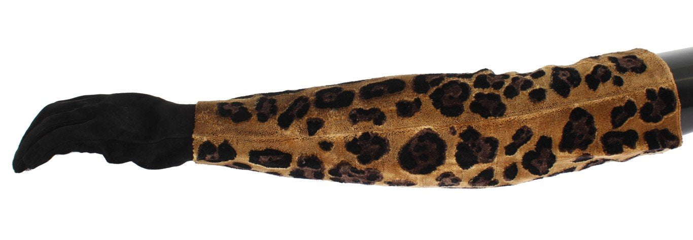 Brown Leopard Leather Velvet Gloves