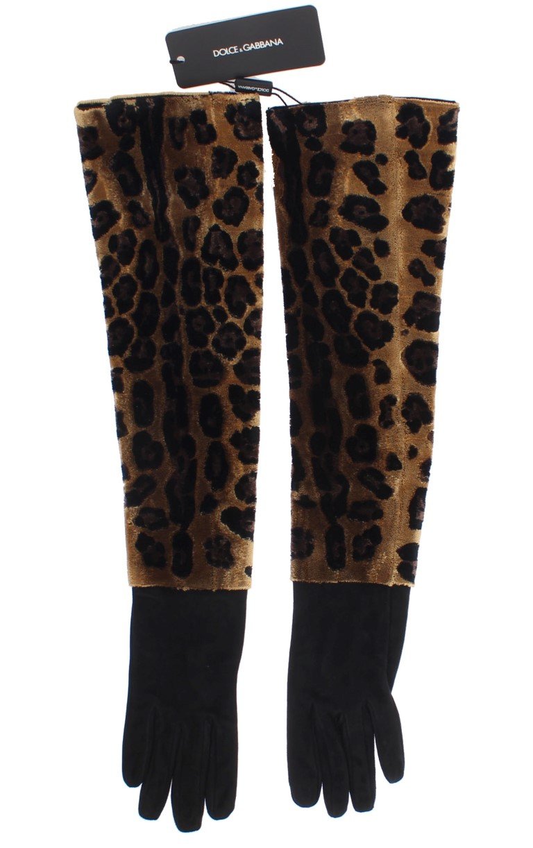 Brown Leopard Leather Velvet Gloves