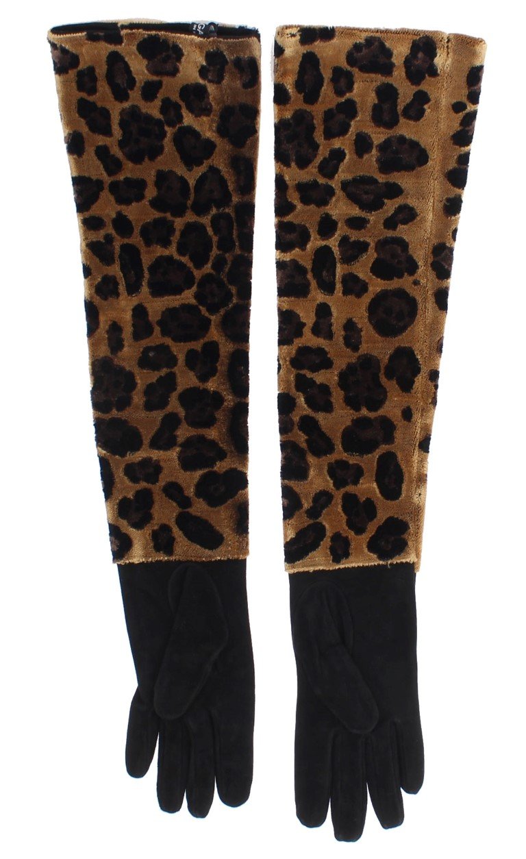 Brown Leopard Leather Velvet Gloves