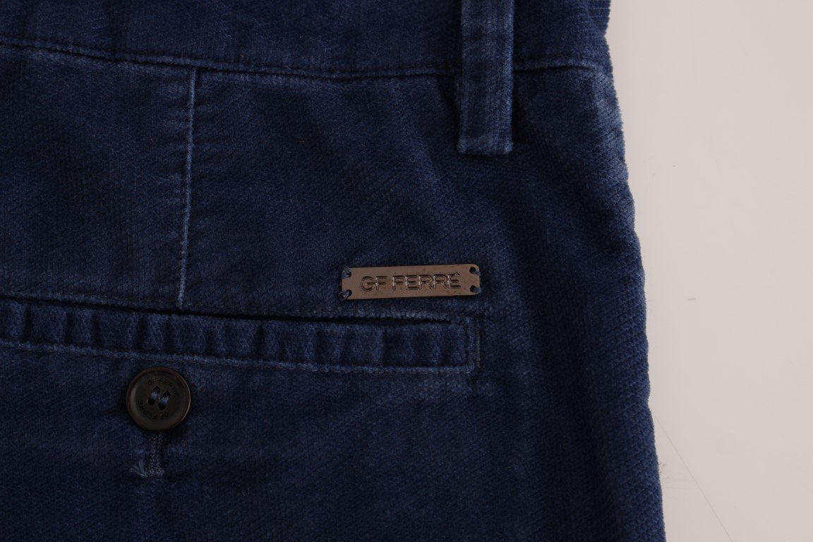 Blue Cotton Straight Fit Casual Pants