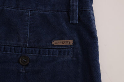 Blue Cotton Straight Fit Casual Pants