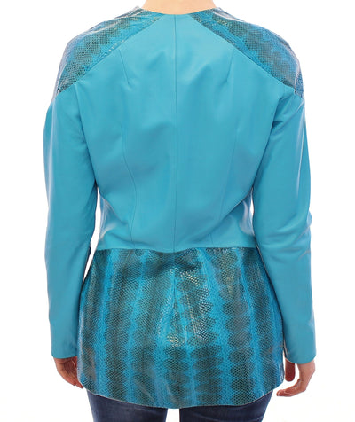 Blue Leather Snake Print Jacket