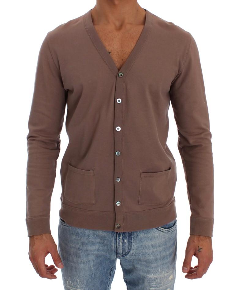 Beige Cotton Stretch Cardigan Sweater