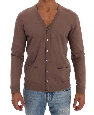 Beige Cotton Stretch Cardigan Sweater