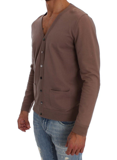 Beige Cotton Stretch Cardigan Sweater