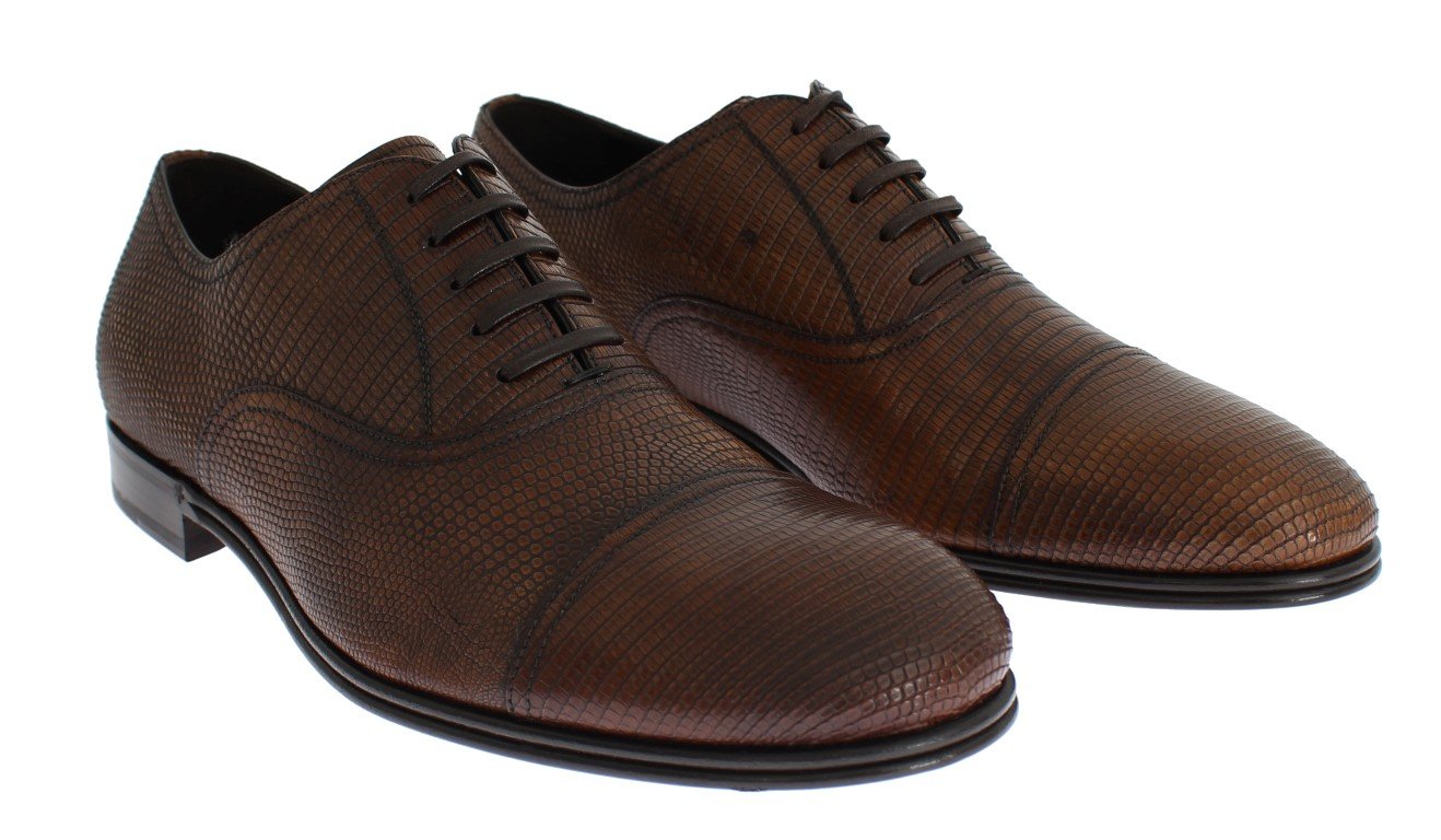 Brown Lizard Skin Laceups Dress Shoes