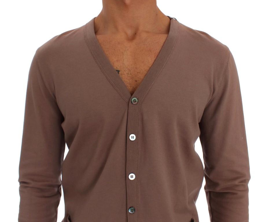 Beige Cotton Stretch Cardigan Sweater