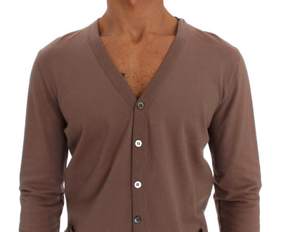 Beige Cotton Stretch Cardigan Sweater