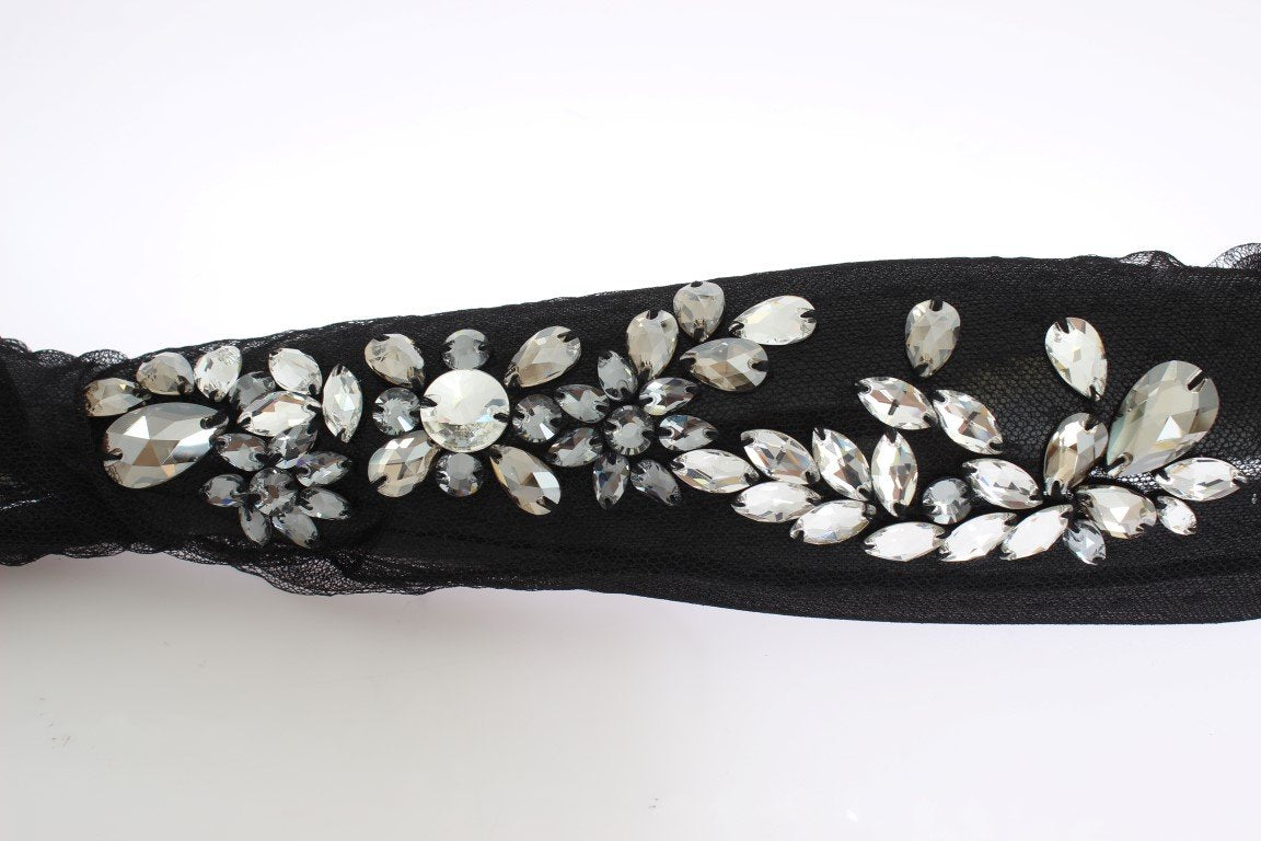 Black Floral Crystal Elbow Gloves