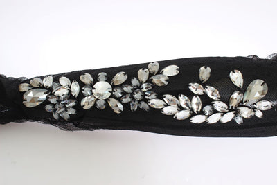 Black Floral Crystal Elbow Gloves