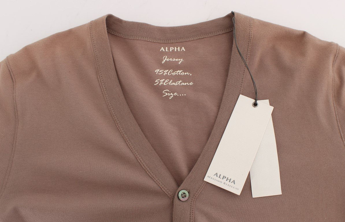 Beige Cotton Stretch Cardigan Sweater