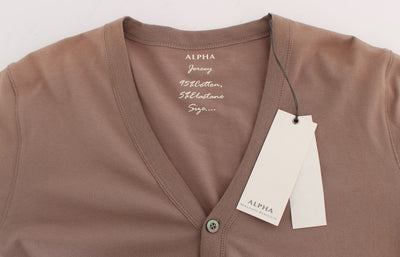 Beige Cotton Stretch Cardigan Sweater