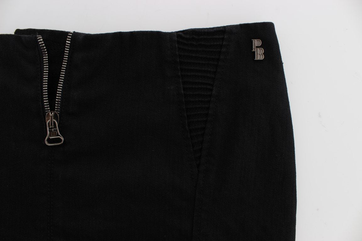 Black Cotton Stretch Mini Skirt