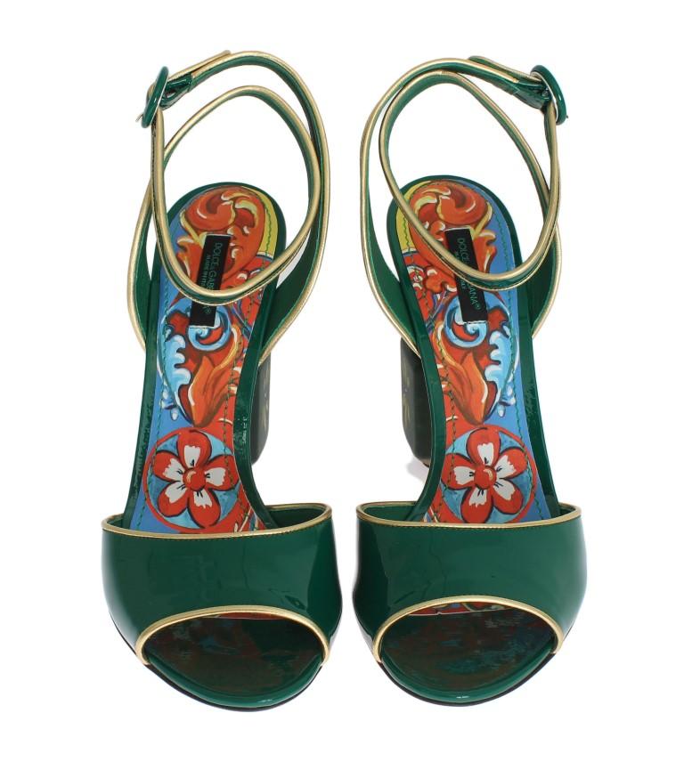 Green Leather Handpainted Shoes