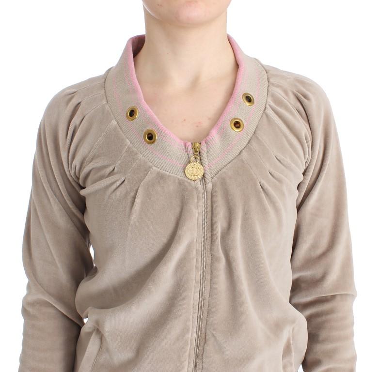 Beige velvet zipup sweater
