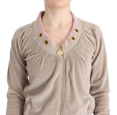 Beige velvet zipup sweater