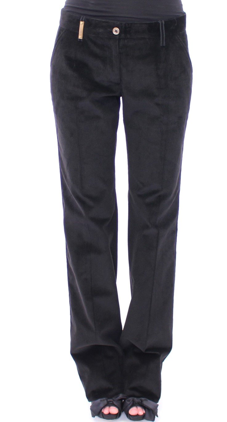 Black Corduroys Straight Logo Casual Pants