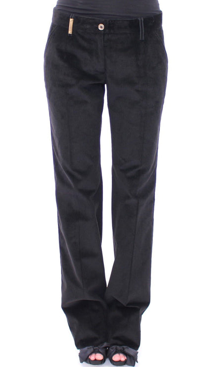 Black Corduroys Straight Logo Casual Pants