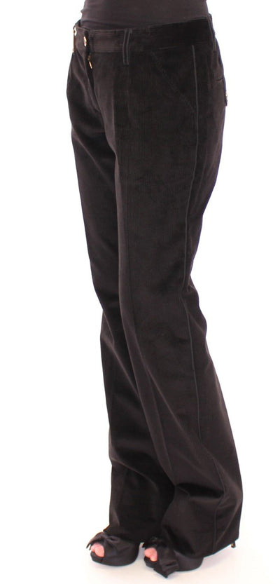 Black Corduroys Straight Logo Casual Pants