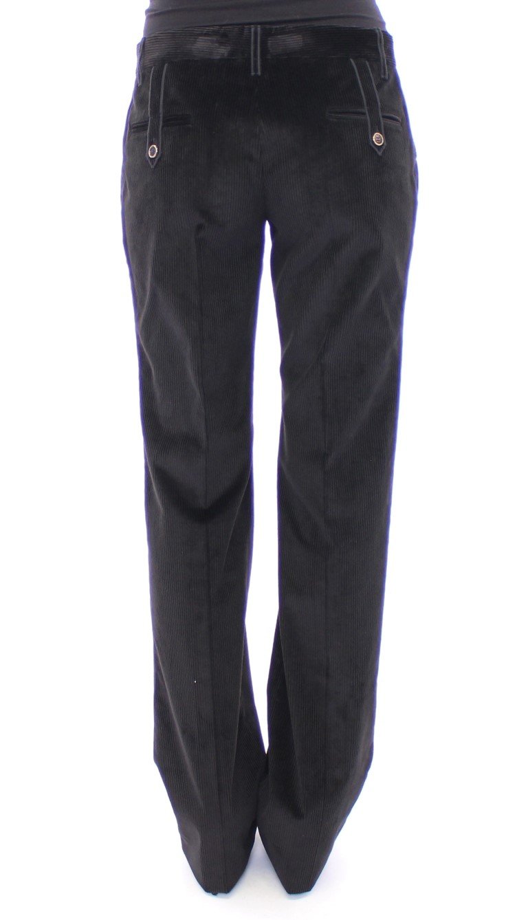 Black Corduroys Straight Logo Casual Pants