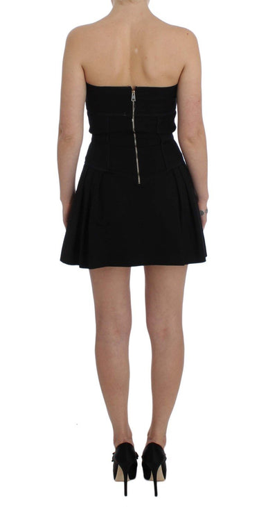 Black Cotton Stretch Mini A-Line Dress