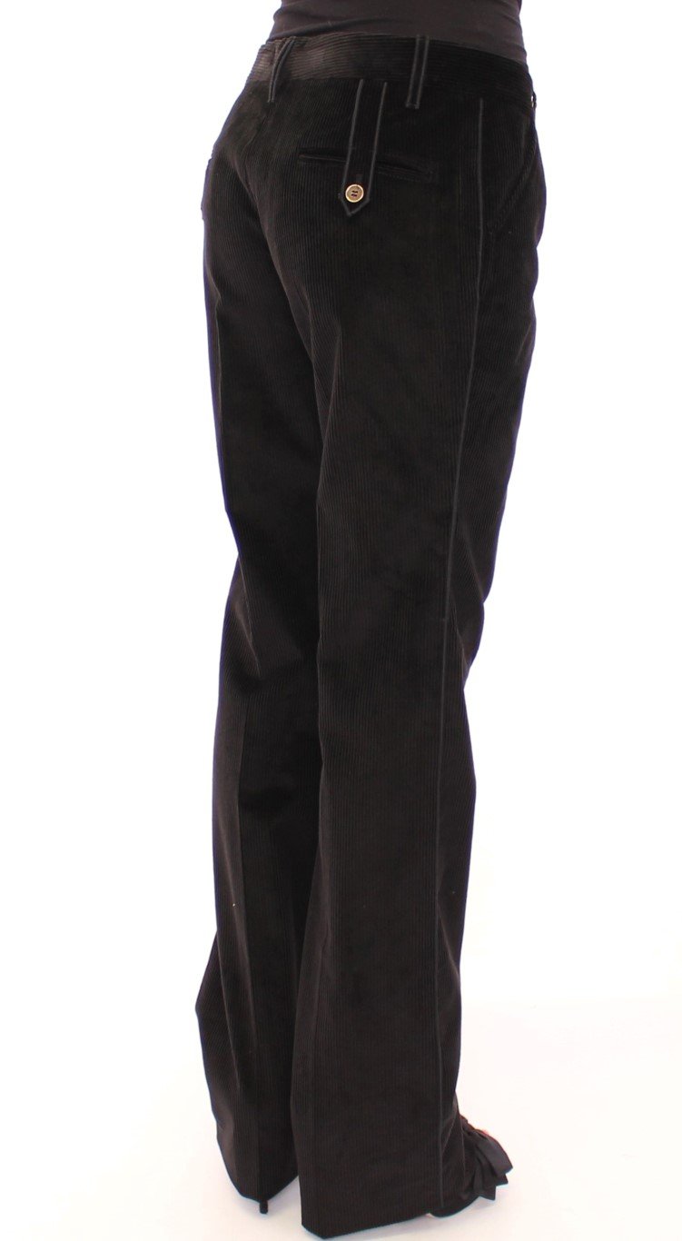 Black Corduroys Straight Logo Casual Pants