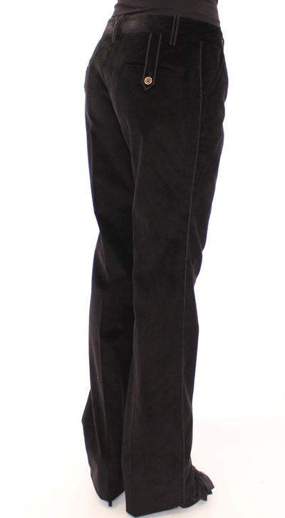 Black Corduroys Straight Logo Casual Pants