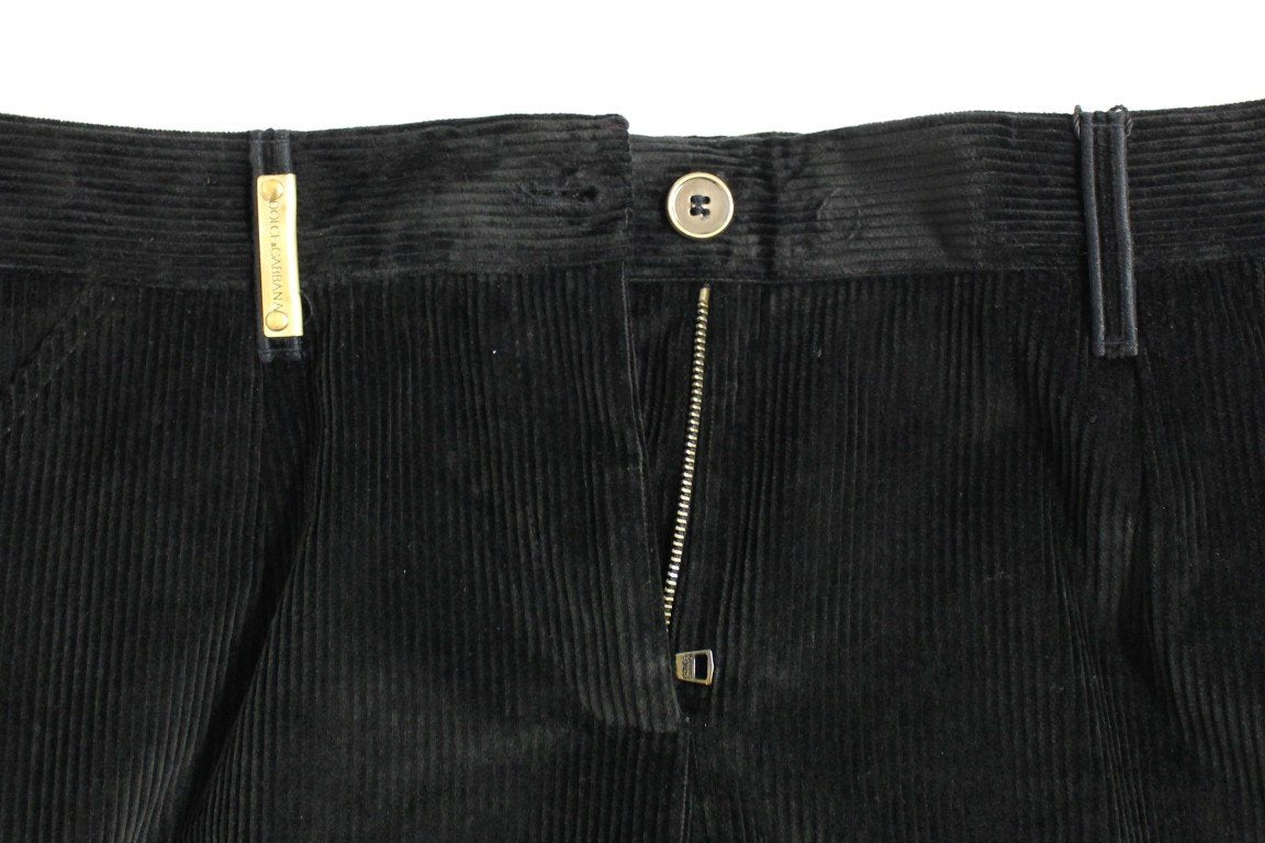 Black Corduroys Straight Logo Casual Pants